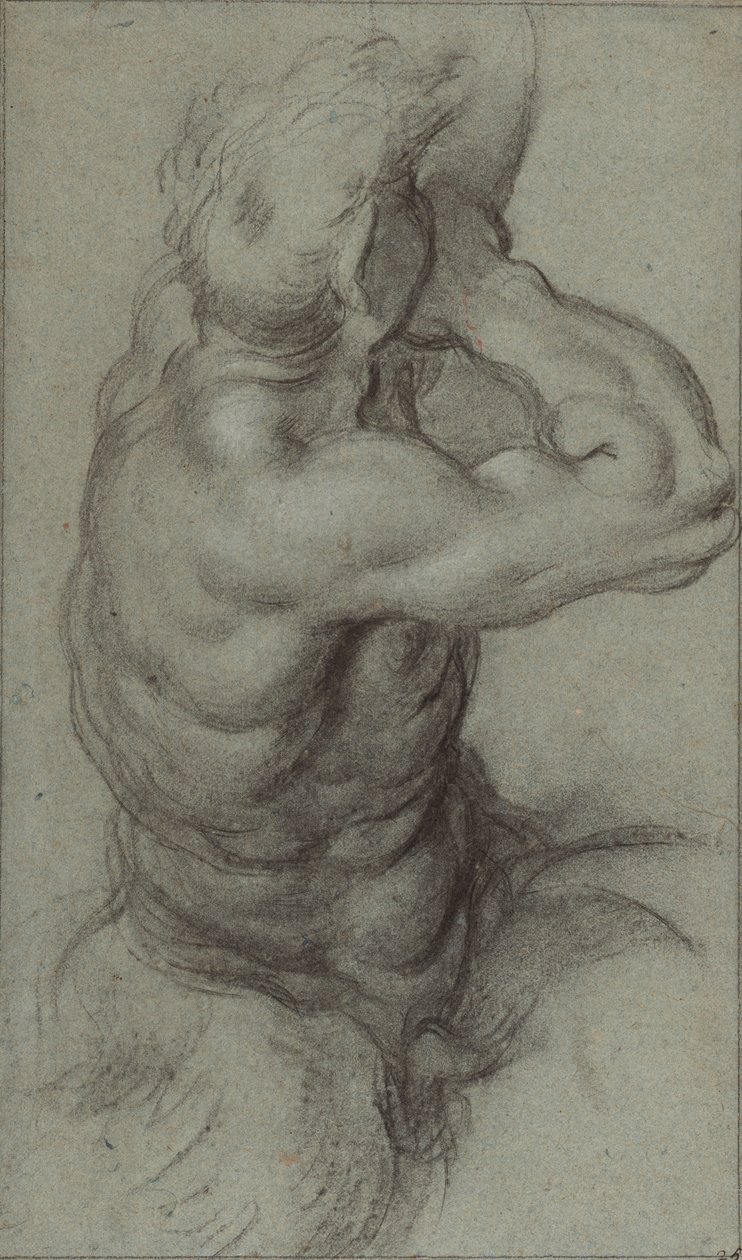 Kotilotorveen puhaltavan Tritonin tutkielma (etupuoli); käsivarren osittainen tutkielma (kääntöpuoli) tekijältä Annibale Carracci