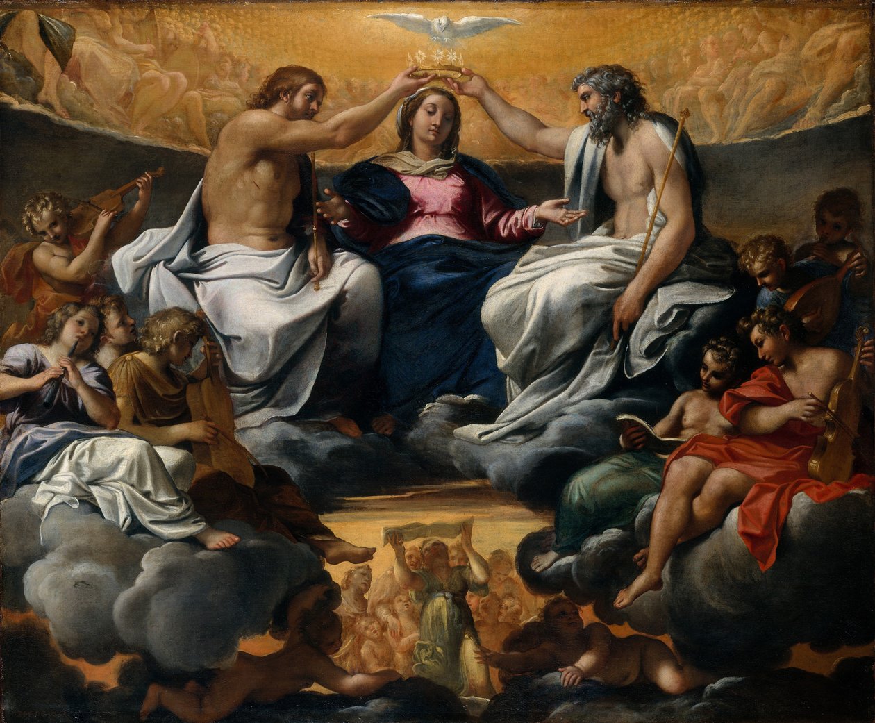 Neitsyen kruunaus, n. 1595 (öljy kankaalle) tekijältä Annibale Carracci