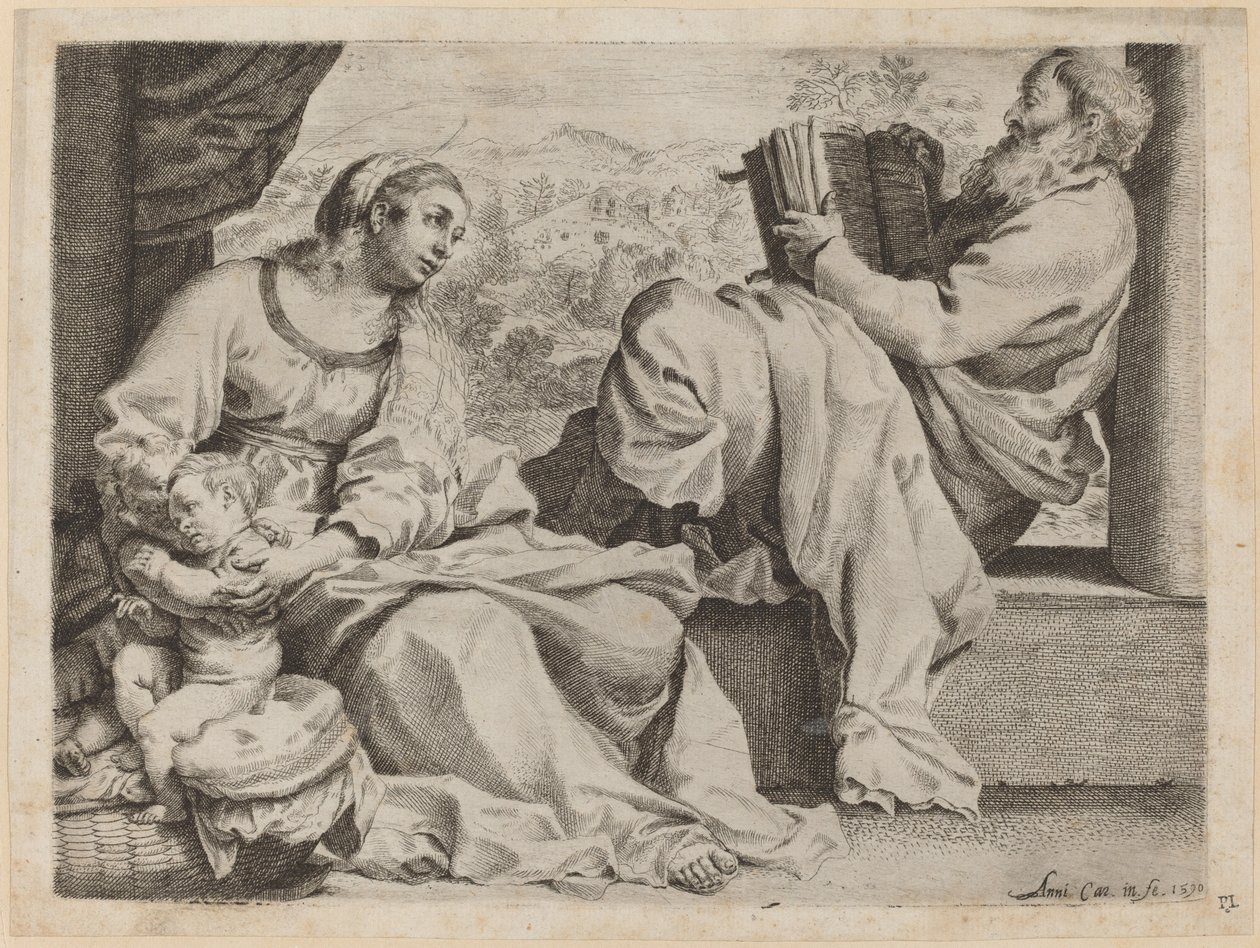Pyhä perhe Pyhän Johannes Kastajan kanssa tekijältä Annibale Carracci