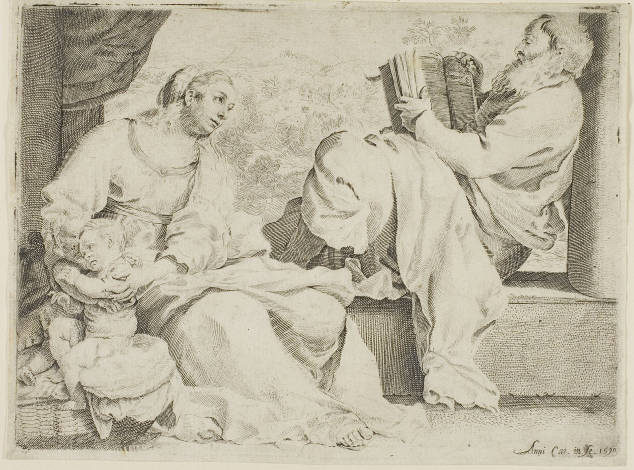 Pyhä perhe Pyhän Johannes Kastajan kanssa tekijältä Annibale Carracci
