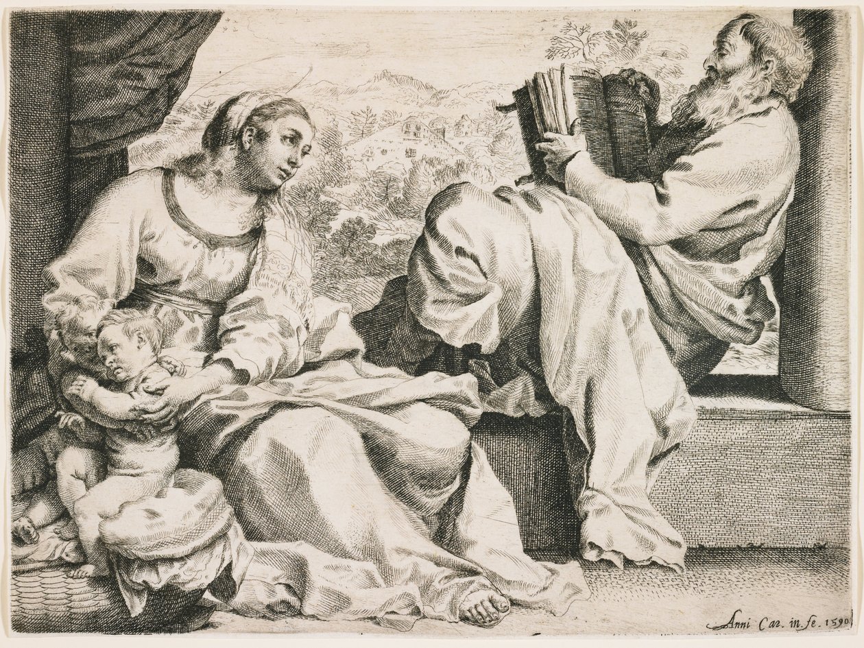 Pyhä perhe ja Johannes Kastaja tekijältä Annibale Carracci