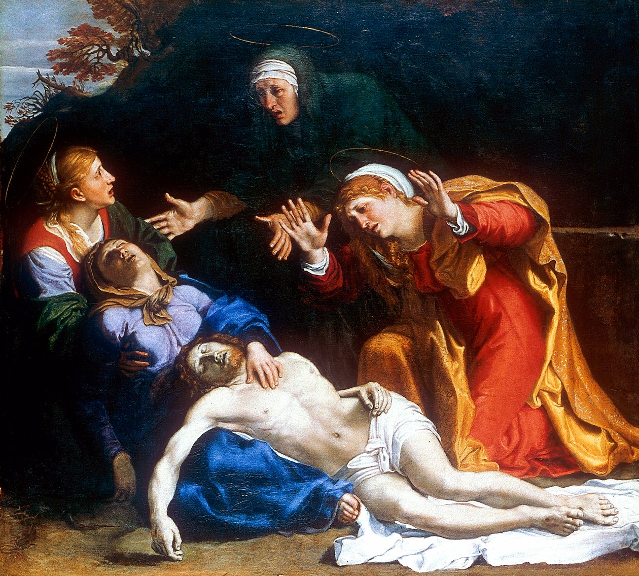 Kolme mariaa Kuollut Kristus suri, n. 1604 tekijältä Annibale Carracci