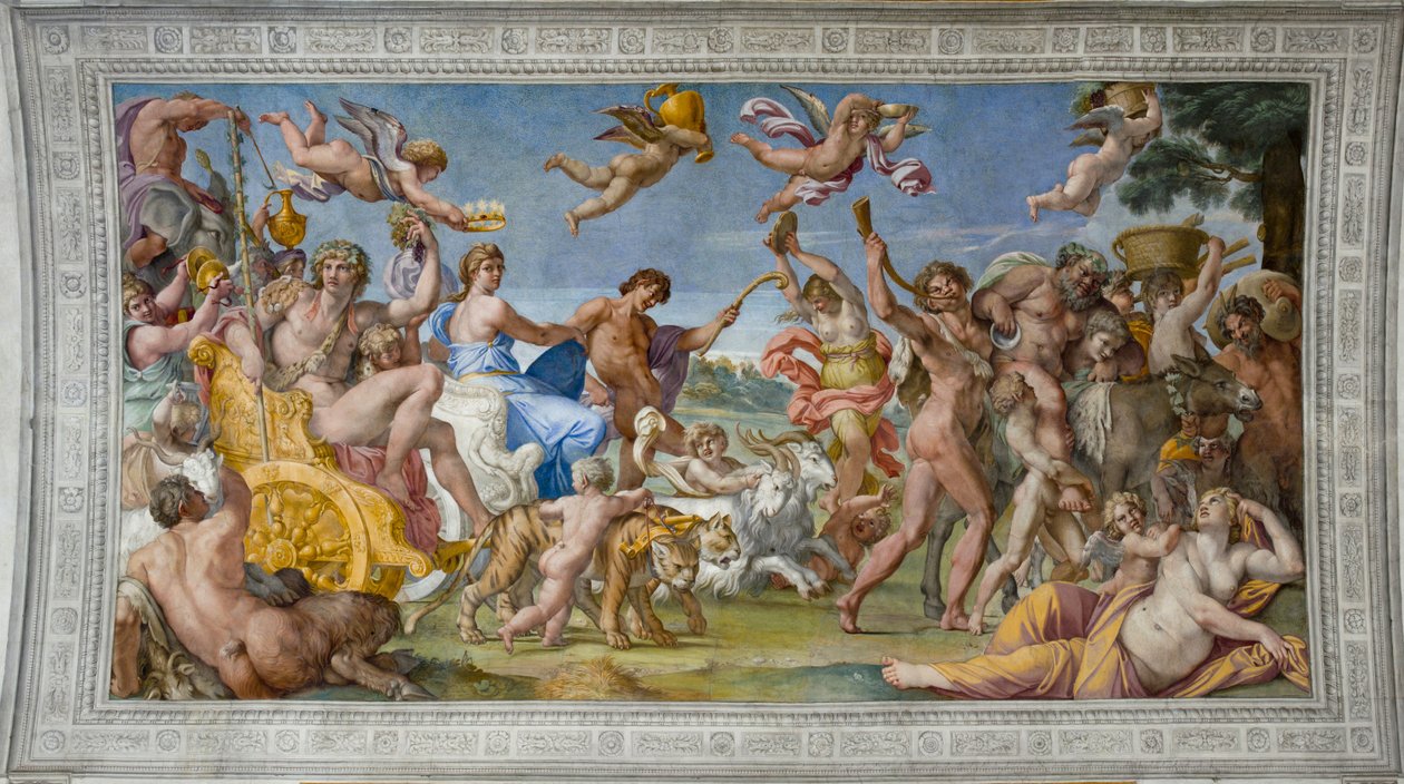 Bacchuksen ja Ariadne par Carraccin voitto, Annibale (1560-1609). Tuore, n. 1597, Palazzo Farnese, Rooma tekijältä Annibale Carracci