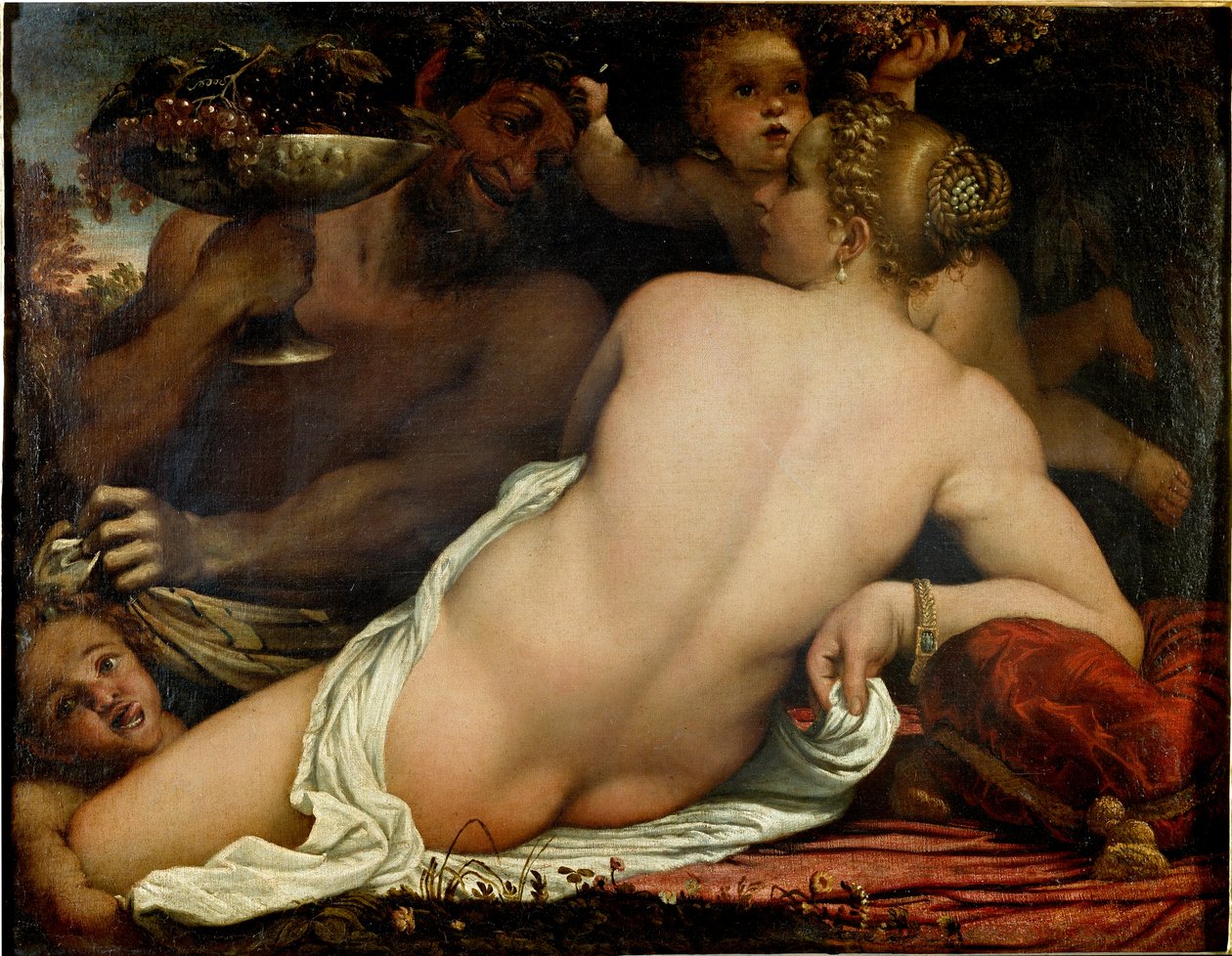 Bacchante, Venus, satyr ja kaksi kupidosta, yksityiskohta (öljy kankaalle, n. 1588) tekijältä Annibale Carracci