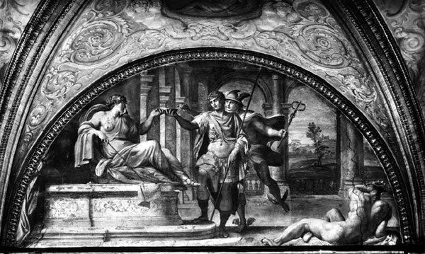 Ulysses ja Circe, lunette "Galleria di Carracci" (Carracci Hall) 1597-1604 (fresko) (m/w kuva) tekijältä Annibale Carracci