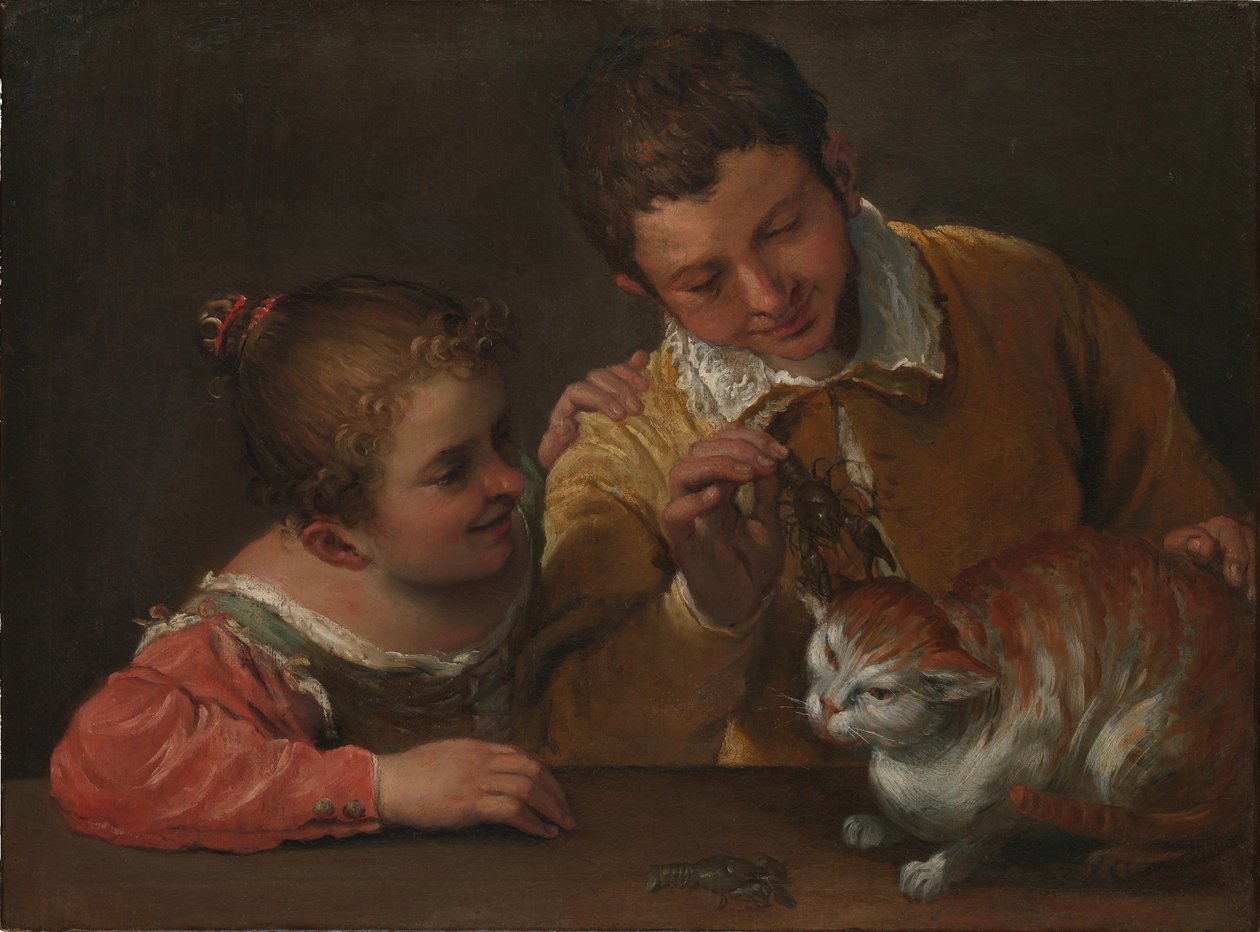 enKaksi lasta kiusaa kissaa tekijältä Annibale Carracci