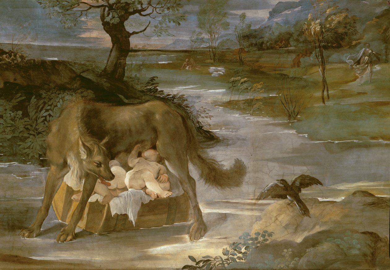 Naarassusi imevä Romulus ja Remus, Romuluksen historia -sarjasta, n. 1590 tekijältä Annibale Copy Carracci