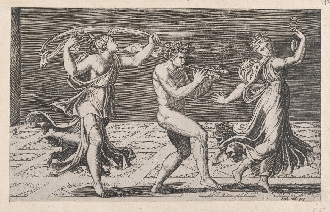 Speculum Romanae Magnificentiae: Faunien ja bacchantien tanssi, 1500-luvun alku..., 1500-luvun alku tekijältä Anon