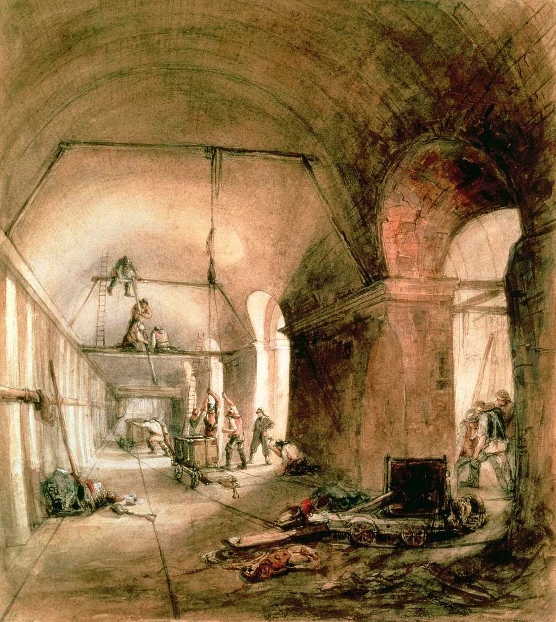 Thames-tunnelin rakentaminen, (Rotherhithe-tunneli), n. 1830 tekijältä Unbekannt Unbekannt