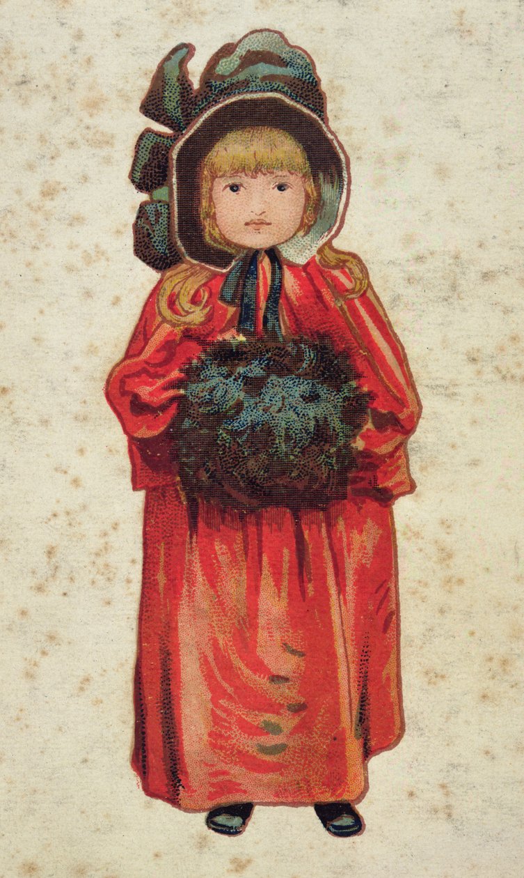Tyttö muhvilla, kirjakuvitus, 1800-luvun loppu tai 1900-luvun alku tekijältä Unbekannt Unbekannt