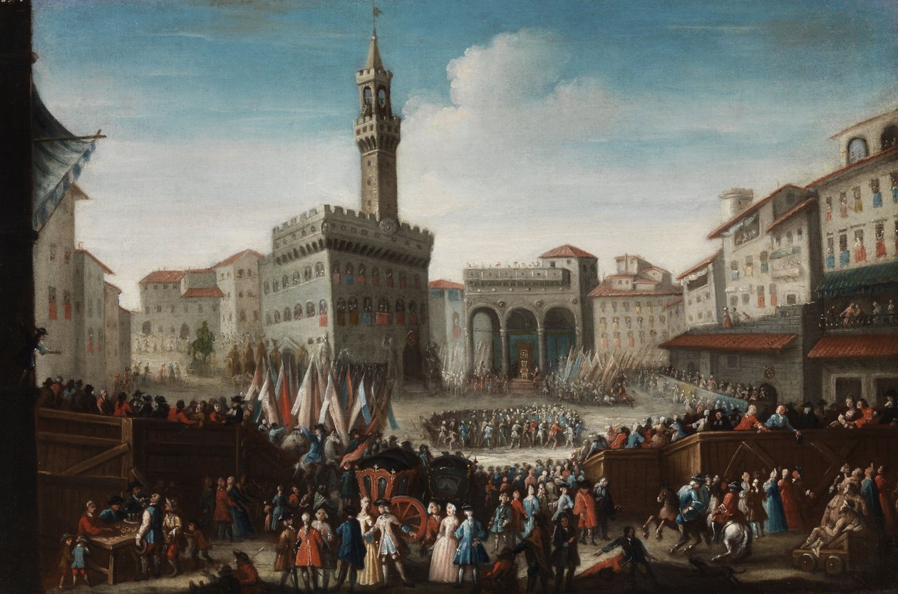 Große Festversammlung auf der Piazza della Signoria paikassa Florenz tekijältä Anonymous