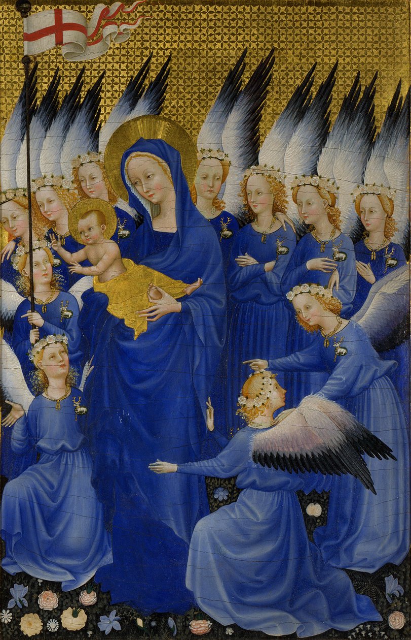 Maria lapsen ja enkelien kanssa, oikea paneeli Wilton Diptychistä, n. 1395-1399 (munan tempera puulla) tekijältä Unbekannt Unbekannt