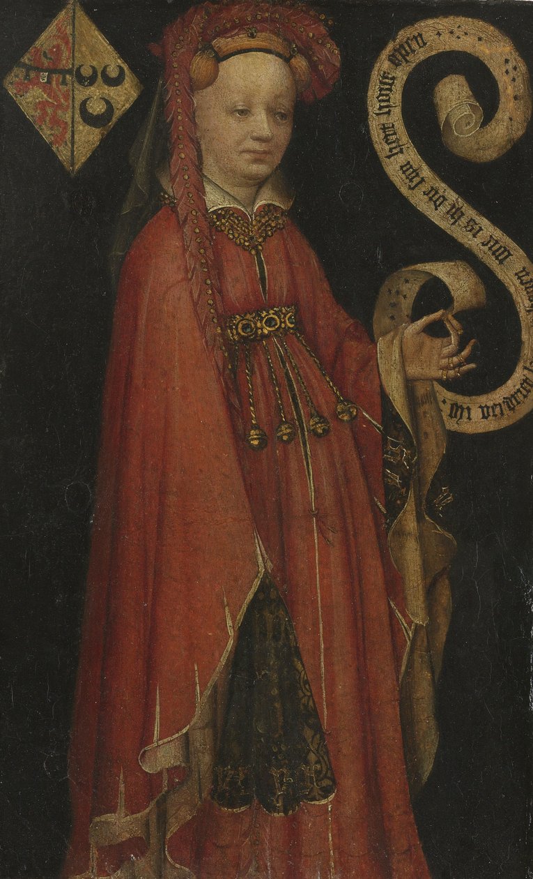 Muotokuva Lysbeth van Duvenvoordesta, noin 1430 (öljy pergamentille). tekijältä Unbekannt Unbekannt