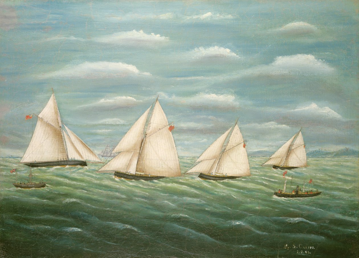 Regatta Long Sand Lightshipin edustalla, Primitive School, 1800-luku tekijältä Unbekannt Unbekannt