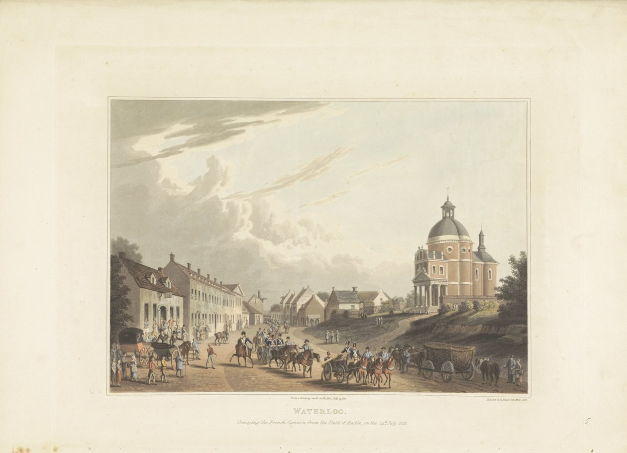 Afvoer van Franse kanonnen ovi Waterloo Waterloo. Ranskalaisen tykin kuljettaminen taistelukentältä 24. heinäkuuta 1815 (otsikko esineessä) tekijältä Anonymous