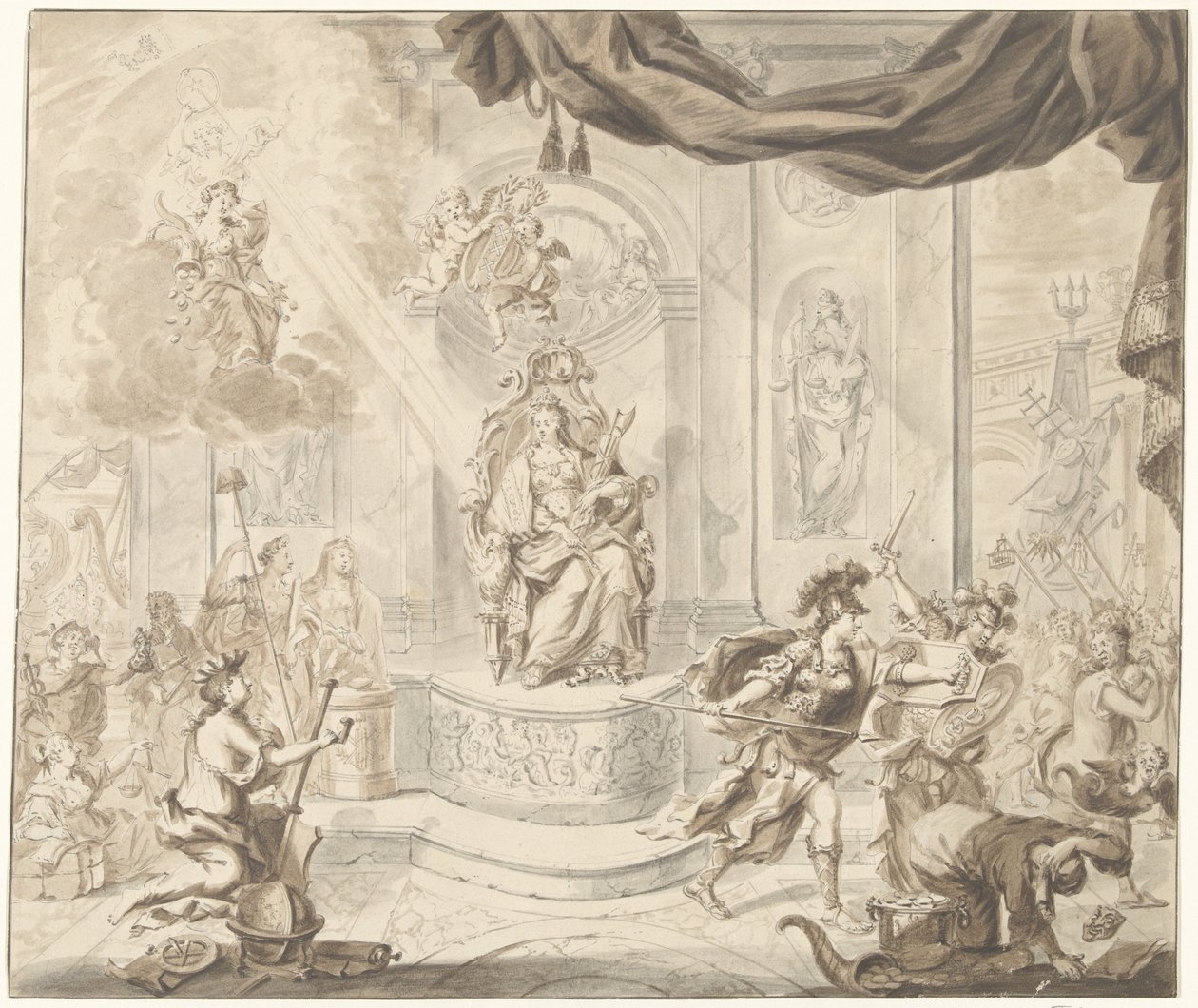 Allegoria Wind Exchange -kauppiaiden karkottamisesta Amsterdamin pörssistä, 1763 tekijältä Anonymous