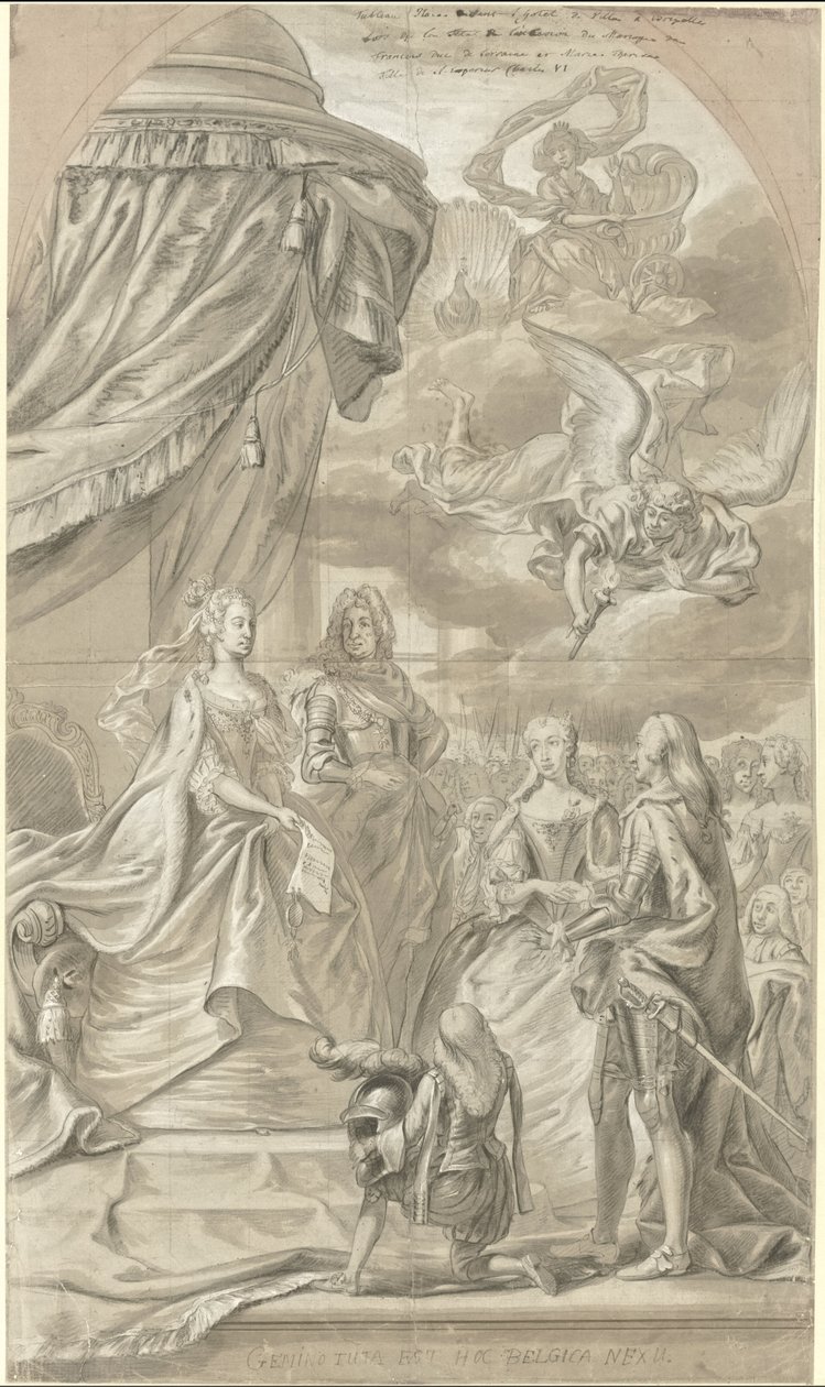 Allegoria Itävallan arkkiherttuatar Maria Annan ja Lorrainelaisen Charles Alexanderin avioliitosta, 1744 tekijältä Anonymous