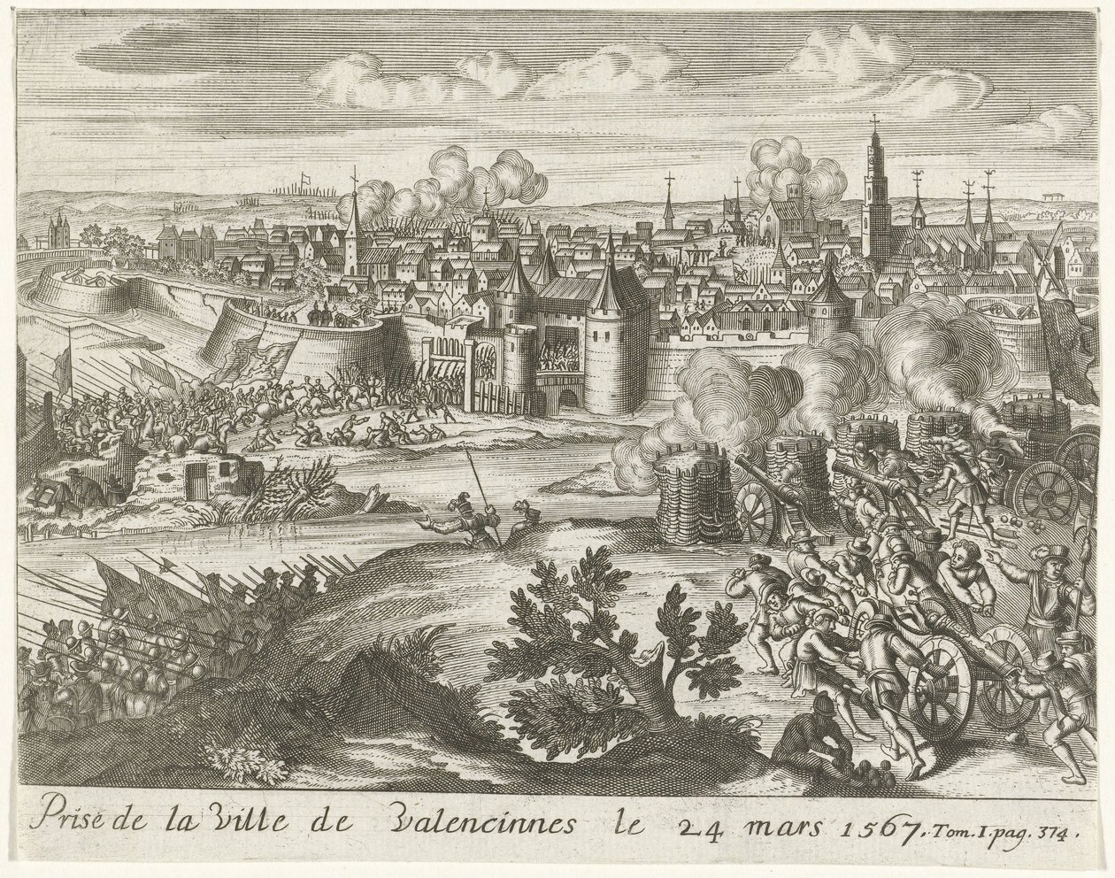 Beleg van Valenciennes, 1567 Valenciennesin kaupungin valloitus 24. maaliskuuta 1567 (otsikko esineessä) tekijältä Anonymous