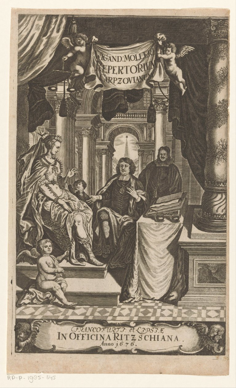 Benedikt Carpzov tronende koninginissa Wigand Mollerin Carpzovian Repertory (otsikko esineessä) Otsikko voor: Wigand Möller, Repertorium rerum, verborum, et notablem, 1676 tekijältä Anonymous