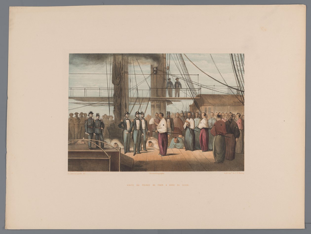 Prince of Fisenin vierailu siipihöyrylaivassa Zr.Ms Gedeh Visite du Prince de Fisen a bord du Gedeh (otsikko esineessä) Souvenir du Japon vues d