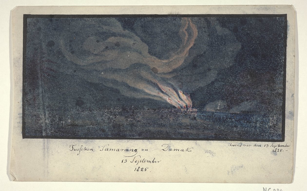 Tuli maisemassa Keski-Jaavassa, 1825 Samarangin ja Damakin välillä / 13. syyskuuta 1825 (otsikko esineessä) tekijältä Anonymous