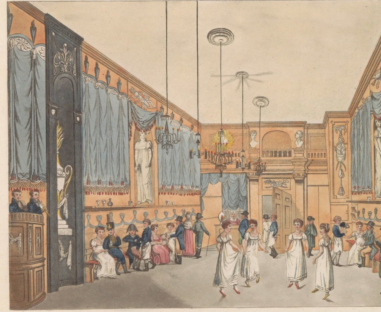 Talossa "De Pijl", n. 1810-1813 Sisäkuva Musicosta nimeltä Pyl Pylsteegissä Amsterdamissa (otsikko esineessä) tekijältä Anonymous