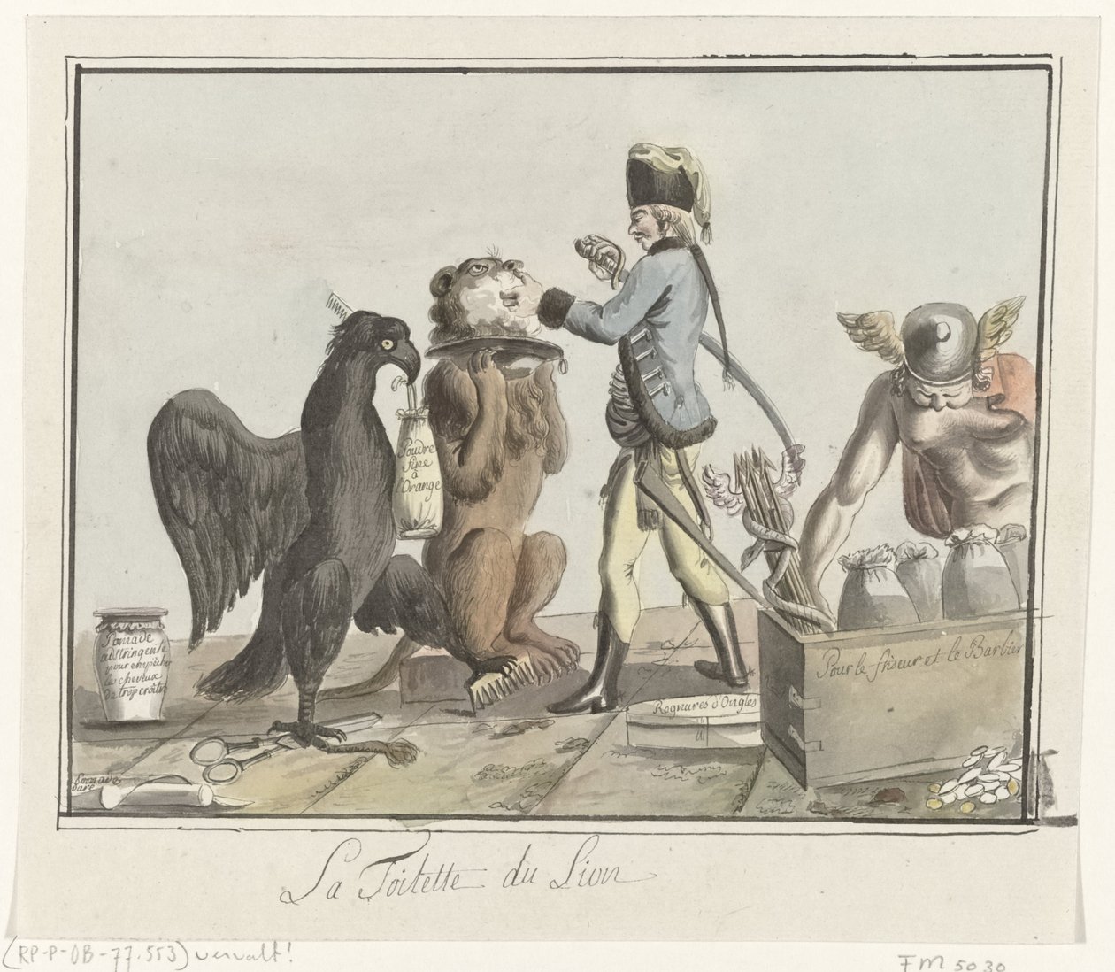 Hollannin leijona on leikattu, 1787 La Toilette du Lion (otsikko esineessä) tekijältä Anonymous