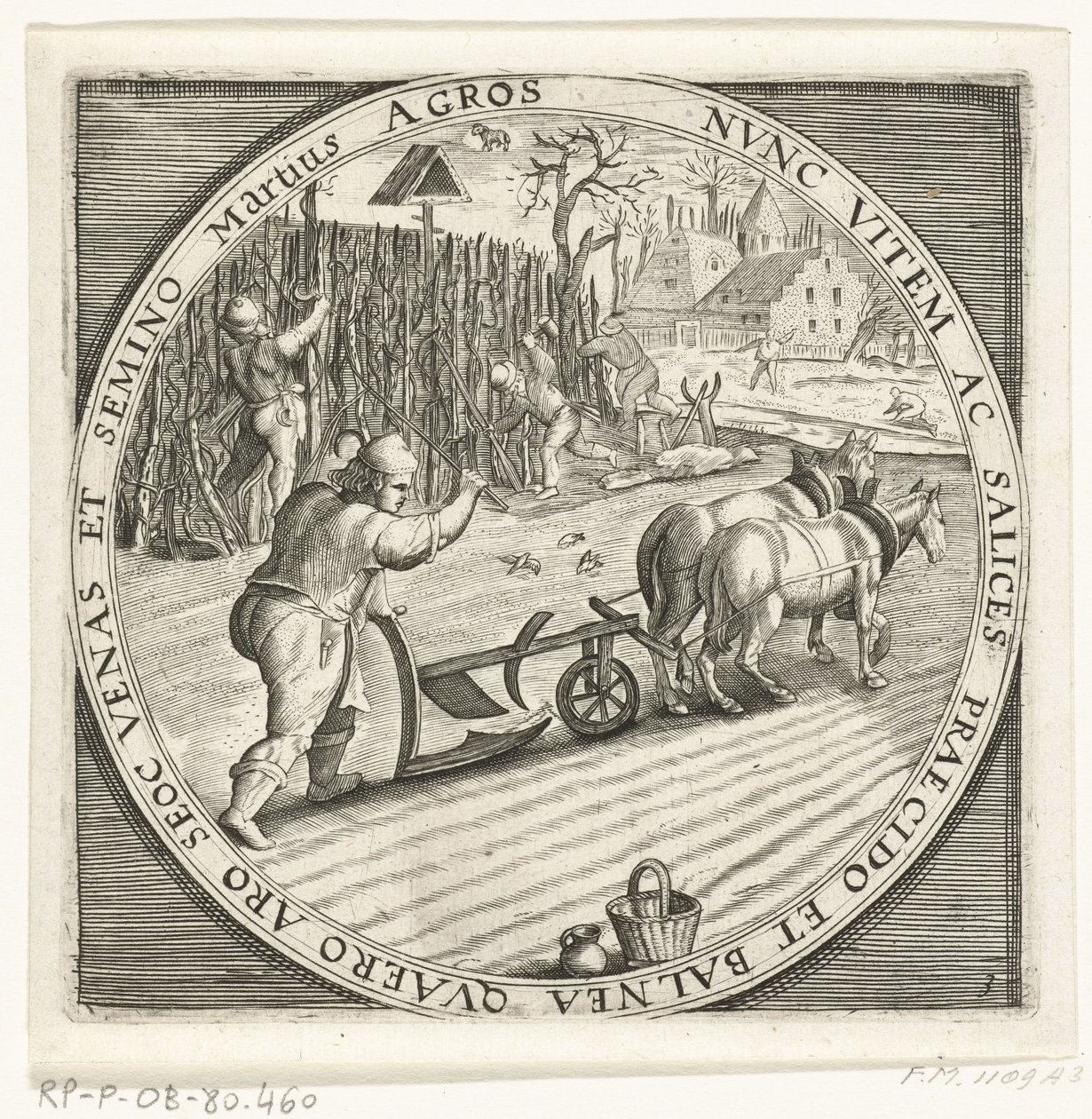 De maand maart, ploegen, ca. 1600 De twaalf maanden van het jaar verbeeld in scènes uit het volksleven (sarjan nimi) 12 kuukauden suunnitelmat toiminnoineen ja niiden soveltaminen horoskooppimerkkeihin, jaettuna neljään vuoden osaan (sarjan nimi esineellä) tekijältä Anonymous