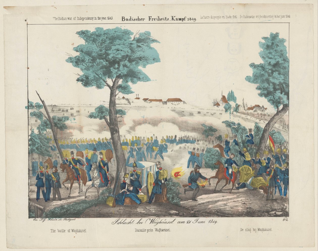 Waghäuselin taistelu, 1849 Schlacht bei Waghäusel 21. kesäkuuta 1849 / Waghäuselin taistelu / Bataille près Waghäusel / Waghäuselin taistelu (otsikko esineessä) Badischer Freiheits-Kampf 1849 (...) Badenin vapaussota vuonna 1849 (sarja ti tekijältä Anonymous