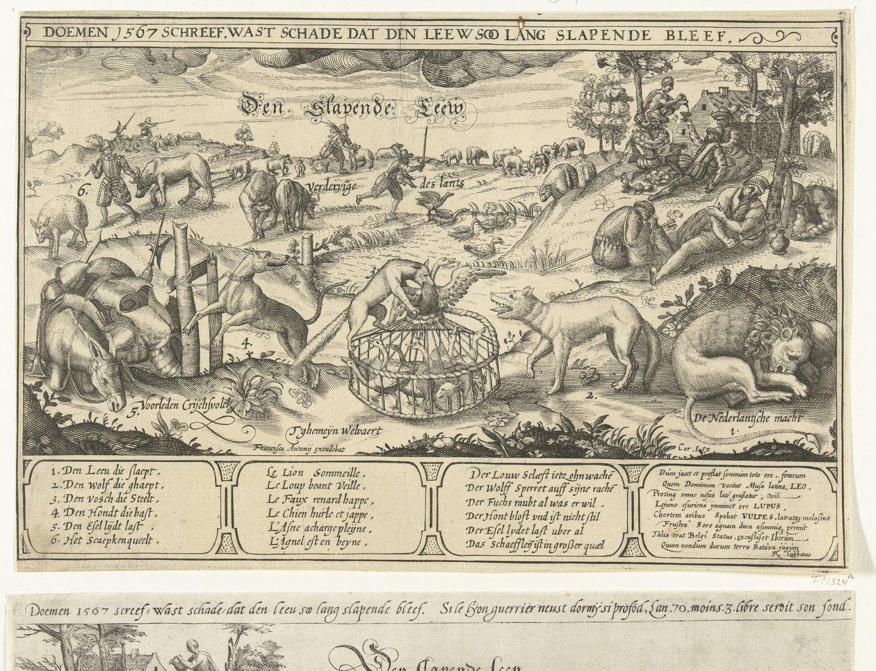 Nukkuva leijona, 1567 The Sleeping Leew (otsikko esineessä) tekijältä Anonymous