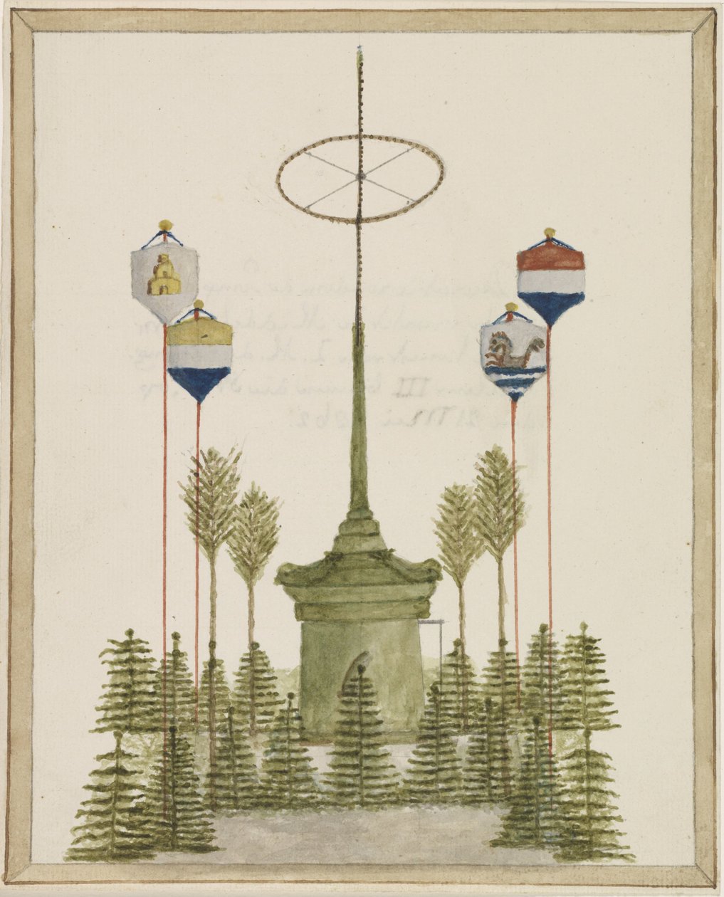 Sisustus Middelburgin Grote Marktin Pompin ympärillä Hänen Majesteettinsa Kuningas Willem III:n saapuessa kaupunkiin 21. toukokuuta 1862 (otsikko esineessä) tekijältä Anonymous
