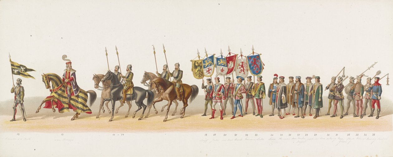 Delftin kulkue 1873 (toinen levy) Delftin ylioppilaskunnan jäsenten pitämä pukukulkue 8. heinäkuuta 1873, ja se kuvaa Karel van Egmondin, Gelren herttuan, Zutphenin kreivin saapumista Arnhemiin vuonna 1492 (sarja t tekijältä Anonymous