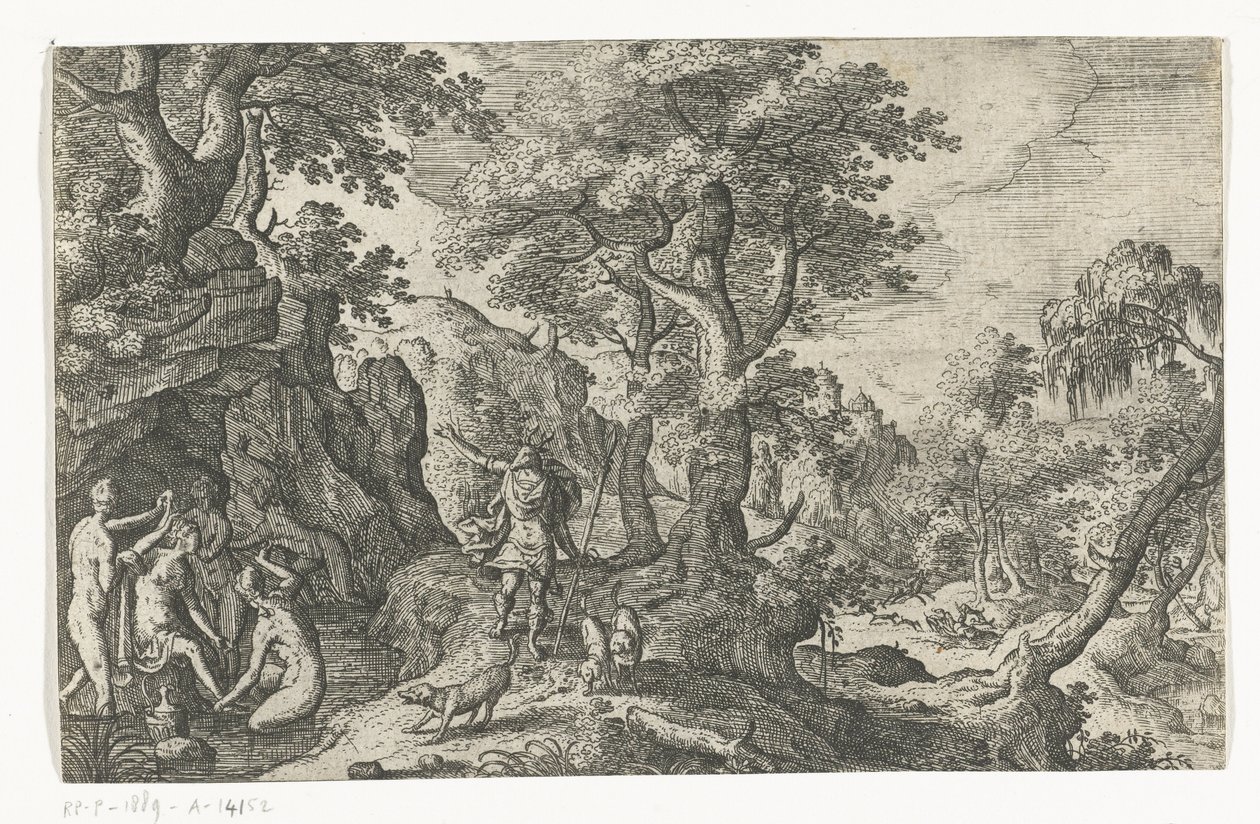 Diana ja Actaeon Maisemat mytologisilla ja raamatullisilla kohtauksilla (sarjan nimi) tekijältä Anonymous
