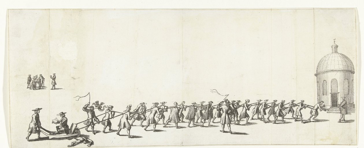 Dominicus piirretään kottikärryillä Ronden luterilaiseen kirkkoon, 1683-1684 tekijältä Anonymous