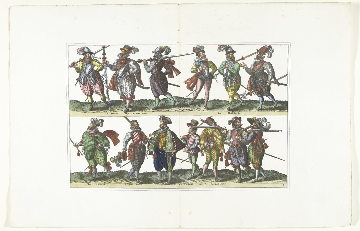 Kaksoislautanen, jossa kolmetoista aseistautunutta siviiliä univormussa Antwerpenin muodin mukaan, n. 1580 Bourgeois d