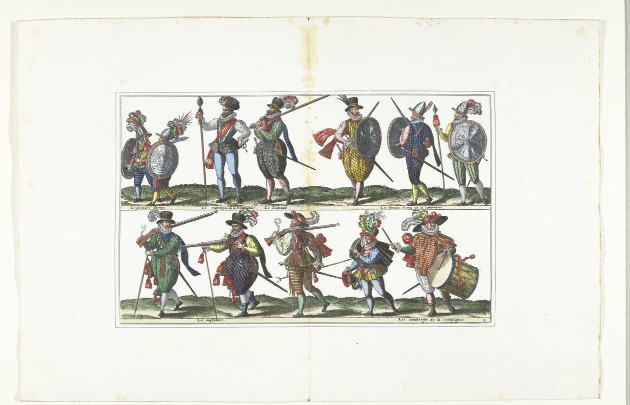 Kaksoislevy, jossa kaksitoista aseistautunutta siviiliä univormussa Antwerpenin muodin mukaan, n. 1580 Bourgeois d