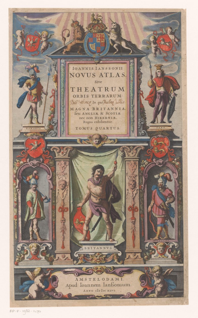 Julkisivu viiden väestöryhmän persoonallisuuksilla Nimisivu: Johannes Janssonius, Novus atlas, Sive theatrum (...) Tomus quartus, 1646 tekijältä Anonymous
