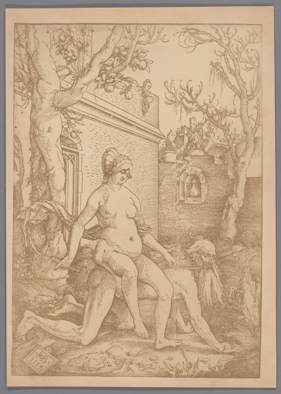 Valokuvakopio Hans Baldung Grienin puupiirroksesta Aristoteles ja Phyllis tekijältä Anonymous