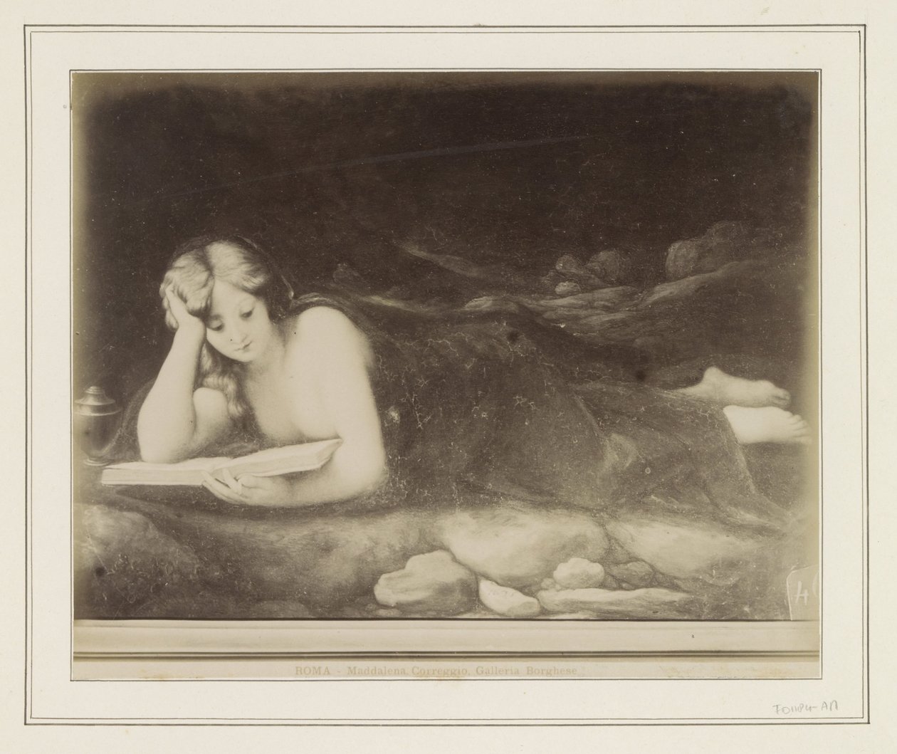Kuvakopio Antonio da Correggion jälkeisestä maalauksesta, joka kuvaa Maria Magdaleenan katumusta ROMA – Maddalena Correggio, Galleria Borghese (otsikko esineessä) tekijältä Anonymous