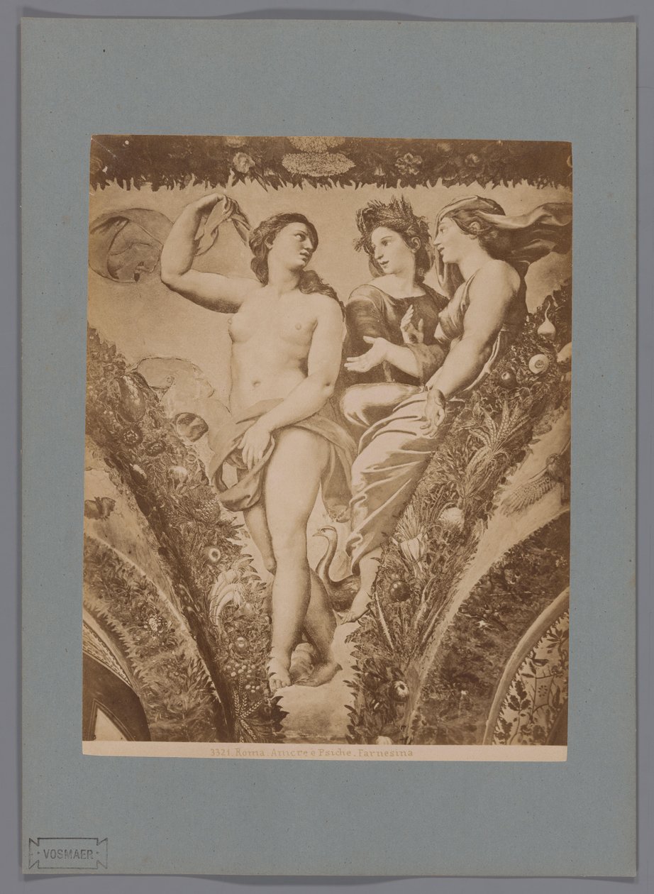 Fotoreproductie van het fresco Amor en Psyche in de Loggia di Psiche, Villa Farnesina te Rome Rooma. Amor ja Psyche. Farnesina (otsikko esineessä) tekijältä Anonymous