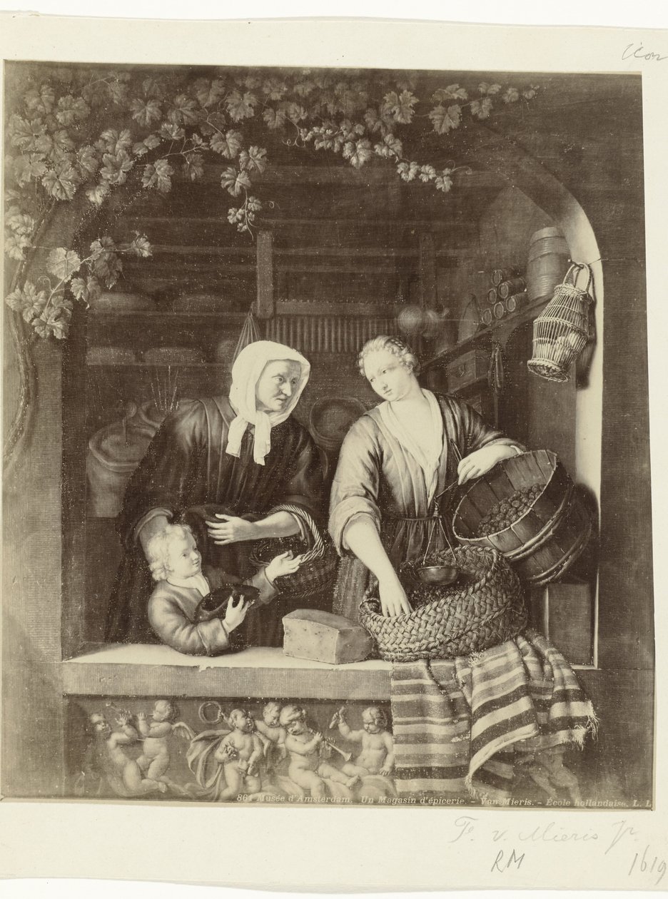 Valokuvakopio Frans van Mieris II:n maalauksesta The Grocery Musee d