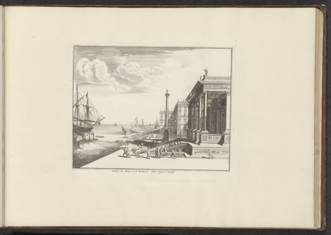 Näkymä Palazzo del Nunzio Pontificiolle Venetsiassa Palais du Nonce à St. Francesco della Vigna à Venise (otsikko esineessä) Palatsit ja muistomerkit Venetsiassa, Livornossa, Napolissa ja Roomassa (sarjan nimi) tekijältä Anonymous