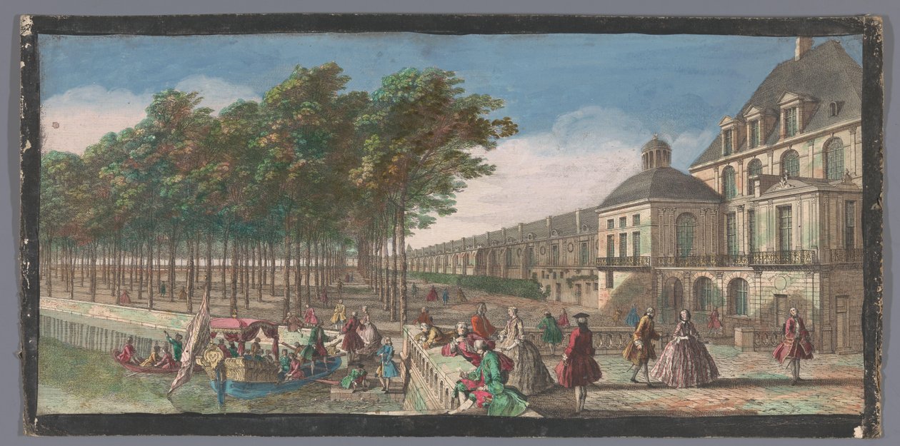 Gezicht op de Cour de la Fontaine van het Palace of Fontainebleau Näkymä Chateau de Fontainebleaun siivestä, otettu Cour des Fontainesista Pariisissa (otsikko esineessä) tekijältä Anonymous