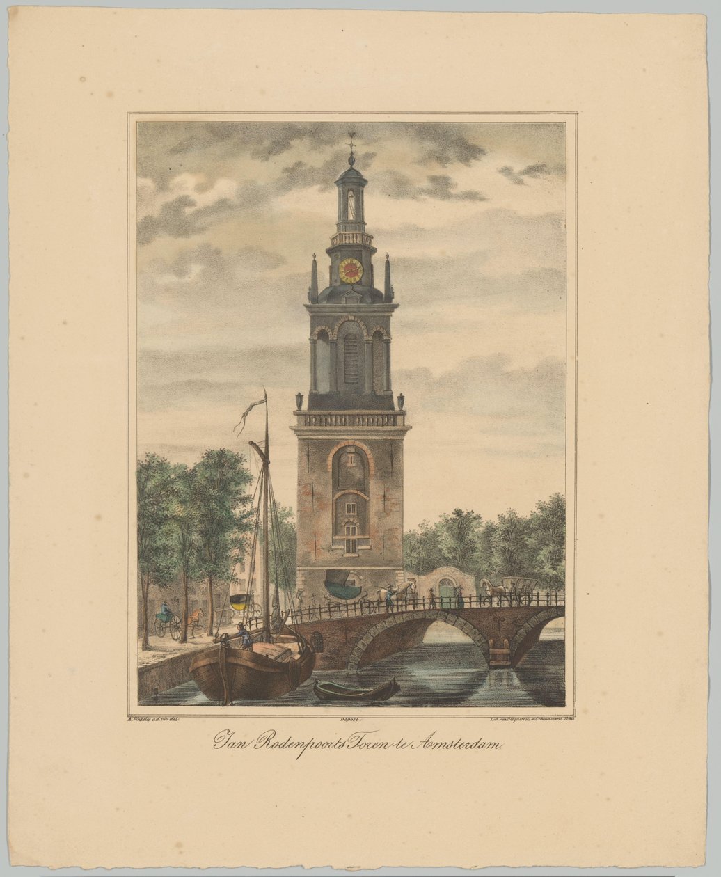 Näkymä Jan Roodenpoortstorenista Amsterdamissa Jan Rodenpoortsin torni Amsterdamissa (otsikko esineessä) Amsterdamin kaupungin kuuden päätornin kasvot. 2nd Cahier (sarjan nimi) tekijältä Anonymous