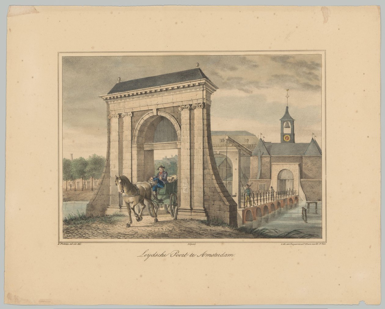 Näkymä Leidsepoortille Amsterdamissa Leydsche Poort Amsterdamissa (otsikko esineessä) Amsterdamin kaupungin kuuden pääportin kasvot. 1st Cahier (sarjan nimi) tekijältä Anonymous