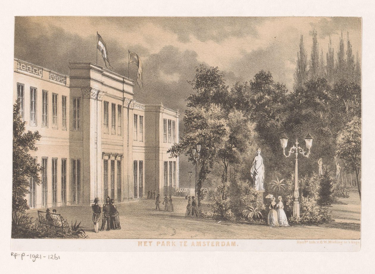 Näkymä Parkzaalille Wertheimer-puistossa Puisto Amsterdamissa 1852 (otsikko esineessä) tekijältä Anonymous