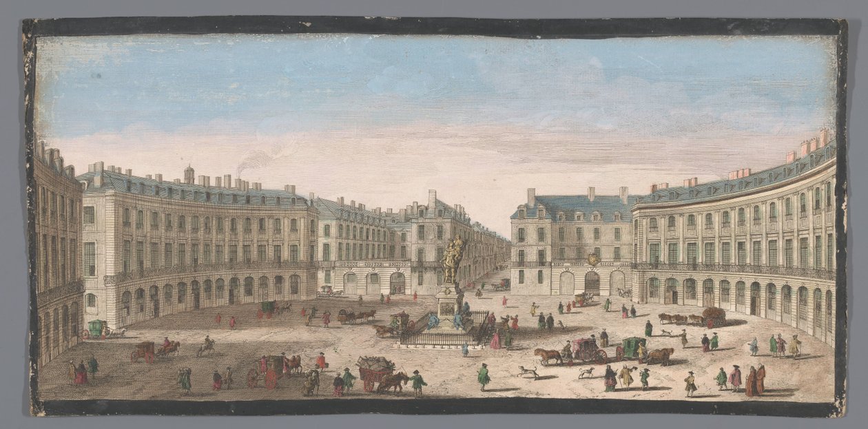 Gezicht op de Place des Victoires te Parijs Näkymä Place des Victoires -aukiolle (otsikko esineessä) tekijältä Anonymous