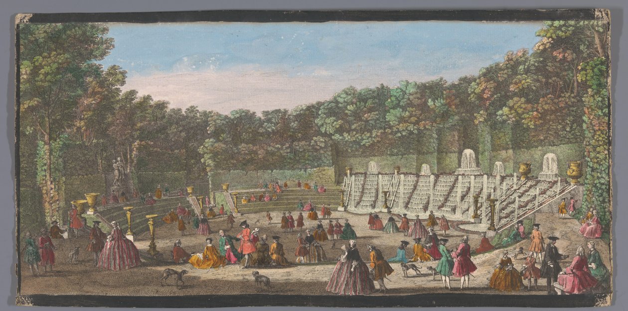 Vista de la Salle de Bal al Jardí de Versalles Vuës des bosquets du Jardin de Versailles (títol sobre objecte)finès tekijältä Anonymous