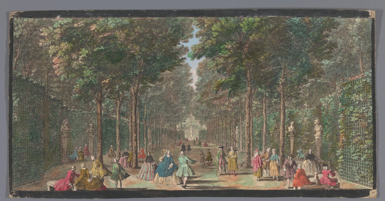 Gezicht op de Salle des Marronniers in de Tuin van Versailles The Hall of Chestnut Trees (otsikko esineessä) tekijältä Anonymous