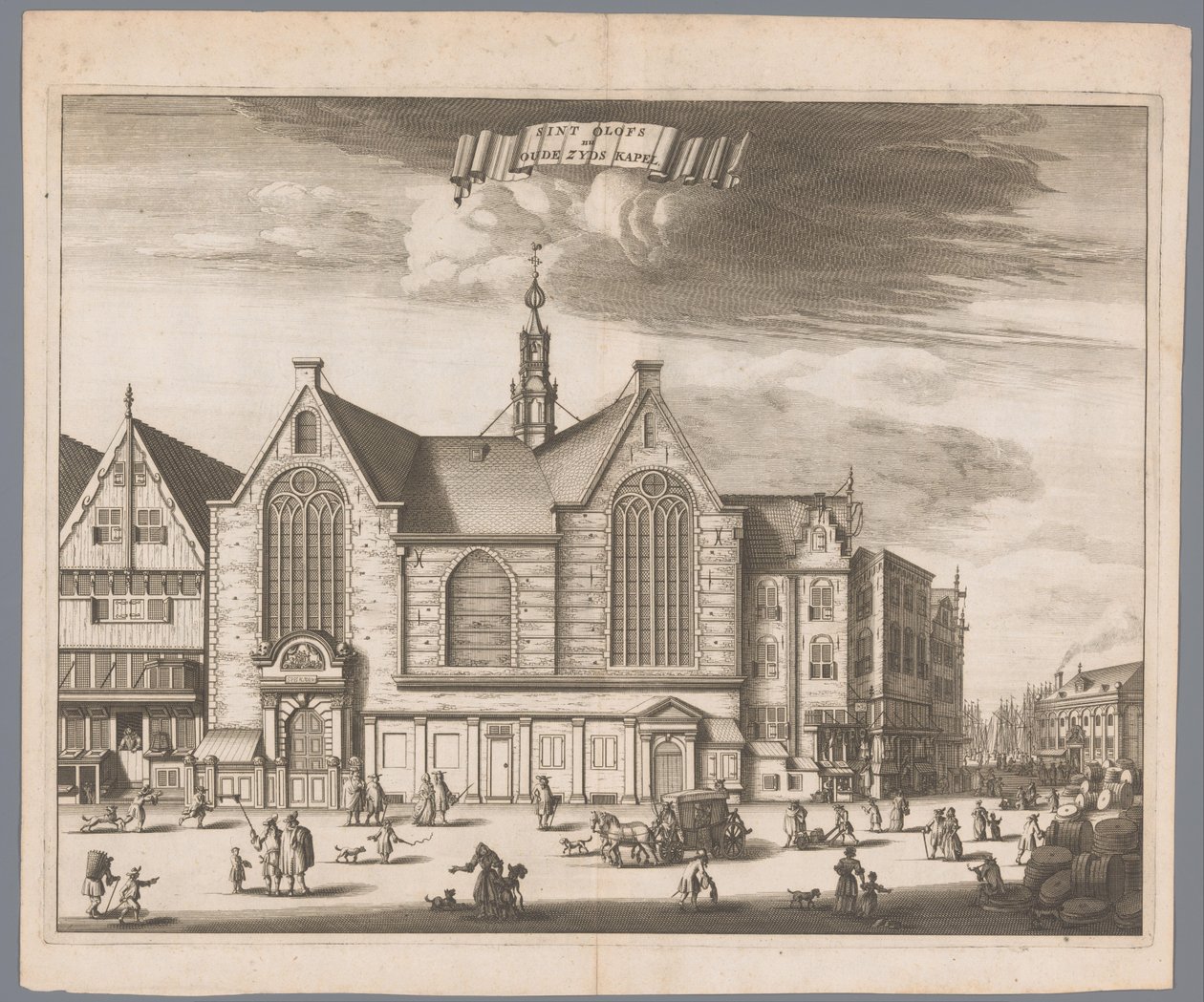 Näkymä St. Olofin kappelille (Oudezijds Chapel) Amsterdamissa Sint Olofs nyt Oude Zyds Chapel (otsikko esineessä) tekijältä Anonymous